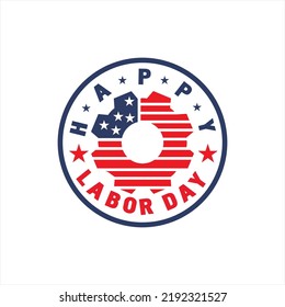 Labor day logo design vector with American flag color gear concept.