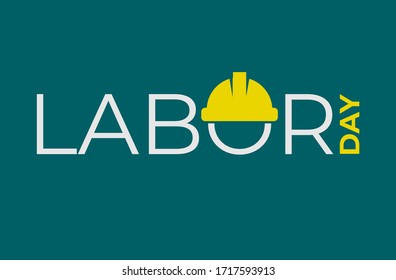 Labor day logo image illustration of worker symbol with helmet on the top of "O" for backdrop, banner, poster. Eps 10