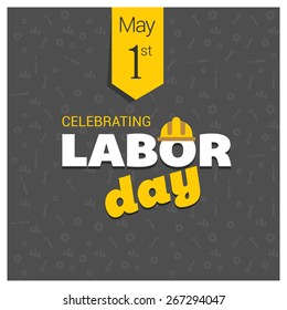 Labor Day logo Poster, banner, brochure or flyer design with stylish text 1st May Happy Labor Day on Green background with yellow and white typography creative artwork