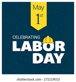 Labor Day logo Poster, banner, brochure or flyer design with stylish text 1st May Happy Labor Day on American Blue background with yellow and white typography creative artwork