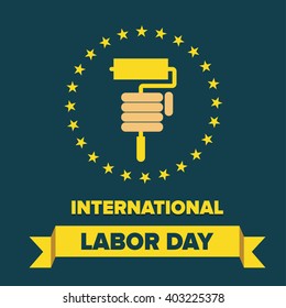 Labor Day logo Poster, banner, brochure or flyer design with stylish text 1st May Happy Labor Day on Green background with yellow and white typography creative artwork
