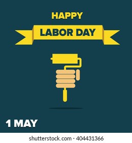 Labor Day logo Poster, banner, brochure or flyer design with stylish text 1st May Happy Labor Day on color full background with yellow and white typography creative artwork
