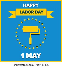 Labor Day logo Poster, banner, brochure or flyer design with stylish text 1st May Happy Labor Day on color full background with yellow and white typography creative artwork