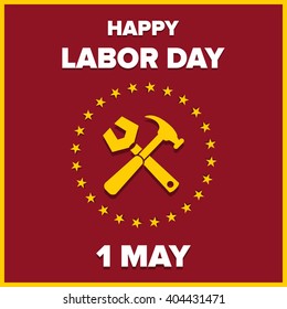 Labor Day logo Poster, banner, brochure or flyer design with stylish text 1st May Happy Labor Day on color full background with yellow and white typography creative artwork