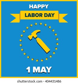 Labor Day logo Poster, banner, brochure or flyer design with stylish text 1st May Happy Labor Day on color full background with yellow and white typography creative artwork