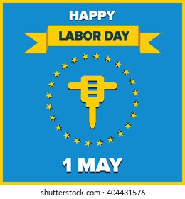 Labor Day logo Poster, banner, brochure or flyer design with stylish text 1st May Happy Labor Day on color full background with yellow and white typography creative artwork