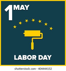 Labor Day logo Poster, banner, brochure or flyer design with stylish text 1st May Happy Labor Day on color full background with yellow and white typography creative artwork
