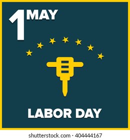 Labor Day logo Poster, banner, brochure or flyer design with stylish text 1st May Happy Labor Day on color full background with yellow and white typography creative artwork