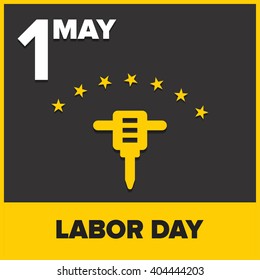 Labor Day logo Poster, banner, brochure or flyer design with stylish text 1st May Happy Labor Day on color full background with yellow and white typography creative artwork