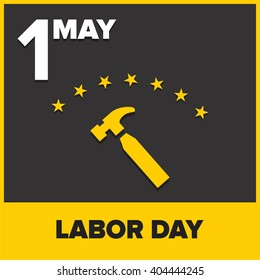 Labor Day logo Poster, banner, brochure or flyer design with stylish text 1st May Happy Labor Day on color full background with yellow and white typography creative artwork