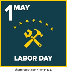 Labor Day logo Poster, banner, brochure or flyer design with stylish text 1st May Happy Labor Day on color full background with yellow and white typography creative artwork