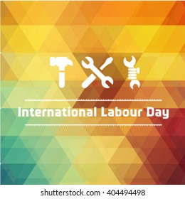 Labor Day logo Poster, banner, brochure or flyer design with stylish text 1st May Happy Labor Day on Green background with yellow and white typography creative artwork