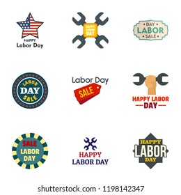 Labor day logo set. Flat set of 9 labor day vector logo for web design