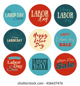 Labor Day a national holiday of the United States. American Labor Day Sale designs set. A set of retro typographic labels, badges and logos. Vector Illustration.