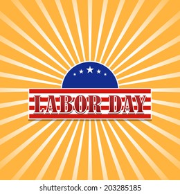 labor day on label american flag theme and orange ray pattern background (vector)