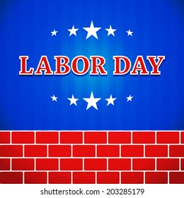 labor day on red brick wall and blue background (vector)
