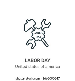 Icono vectorial de esquema del día de trabajo. Icono de la jornada laboral negra en línea delgada, vector plano ilustración de elemento simple de los estados unidos editables del concepto americano golpe aislado en fondo blanco