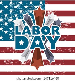 labor day  over american flag background vector illustration  