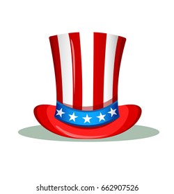 Labor day. Patriotic USA vector illustration. Uncle Sam hat for the 4th of July. USA Independence day greeting card. July fourth. 