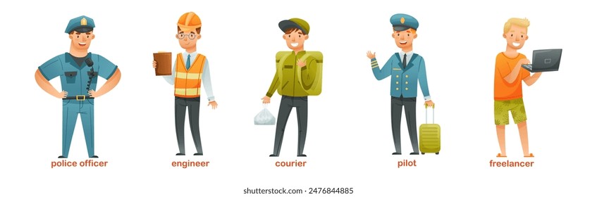 Labor Day with People of Different Profession Standing Vector Set