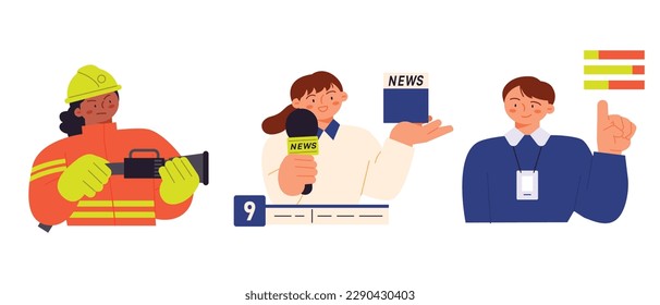 Labor Day. people who are working. Female firefighters, female reporters, male data analysts.