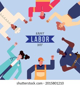 labor day postcard with professionals workers