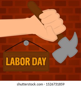 Labor day poster with a construction objects and text - Vector illustration