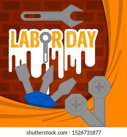 Labor day poster with a construction objects and text - Vector illustration