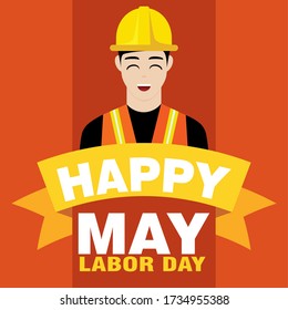 Labor day poster. Engineer cartoon - Vector illustration