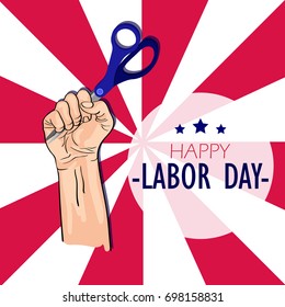 Labor Day poster. Happy Labor Day celebration. Hand with instrument. Vector illustration.