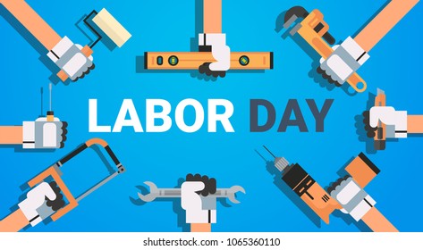 Labor Day Poster With Instruments Background Workers Holiday Banner Design