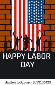 Labor day poster. men celebrating the holidays while holding their equipment