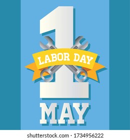 Labor day poster with number and wrenchs - Vector illustration