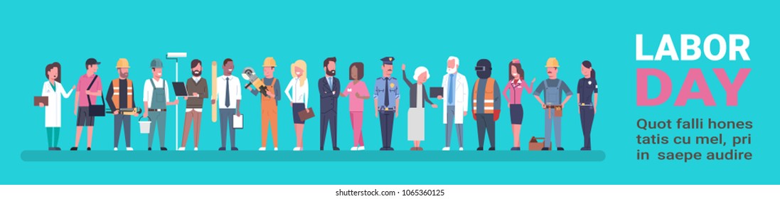 Labor Day Poster With People Of Different Occupations Over Background With Copy Space Horizontal Banner