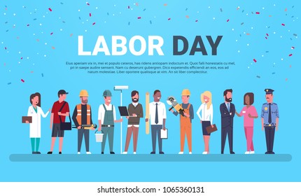 Labor Day Poster With People Of Different Occupations Over Background With Copy Space