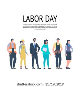 Labor Day Poster With People Of Different Occupations. People Group Different Job. Vector