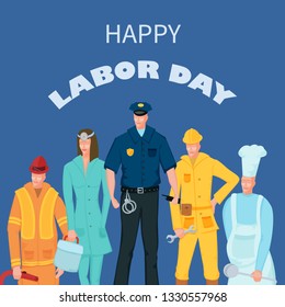 Labor Day poster with people of different occupations