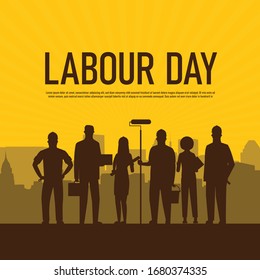 Labor Day Poster With People Of Different Occupations Over Background With Copy Space