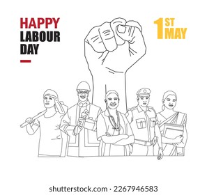 Labor Day Poster With People Of Different Occupations vector line drawing