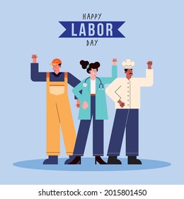 afiche del día laboral con trabajadores profesionales