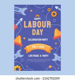 Labor day poster with screwdriver, worker celebration sale card, business illustration in cartoon style