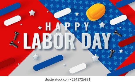 Labor Day poster template.USA Labor Day celebration with American flag and Safety hard hat. Promotion advertising Poster or Banner for Labor Day.