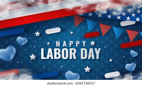 Labor Day poster template.USA Labor Day celebration with American flag and Safety hard hat. Promotion advertising Poster or Banner for Labor Day.