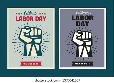 Labor Day poster template with clenched fist. Vector illustration.