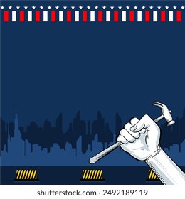 Labor Day poster template. International Labor Day celebration with construction tools. Sales promotion advertising poster or Banner for Labor Day