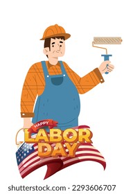 Labour Day Poster Template, USA Labour Day Feier Karte mit flacher Vektorgrafik der Arbeitnehmer 2D.