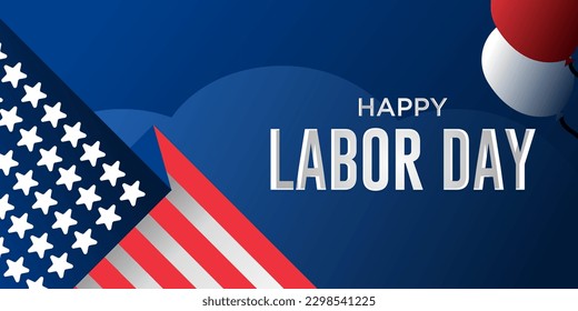 Plantilla de afiche del Día del Trabajo. Celebración del Día del Trabajo de Estados Unidos con bandera estadounidense, afiche promocional de venta o cartel para el Día del Trabajo