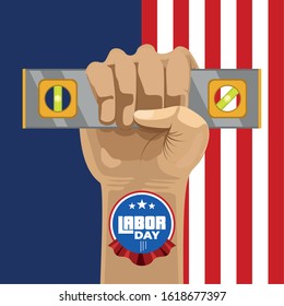 Labor day poster with text and construction tools - Vector