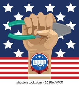 Labor day poster with text and construction tools - Vector