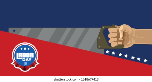 Labor day poster with text and construction tools - Vector